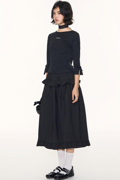 Ruffled Midi A-line Umbrella Skirt