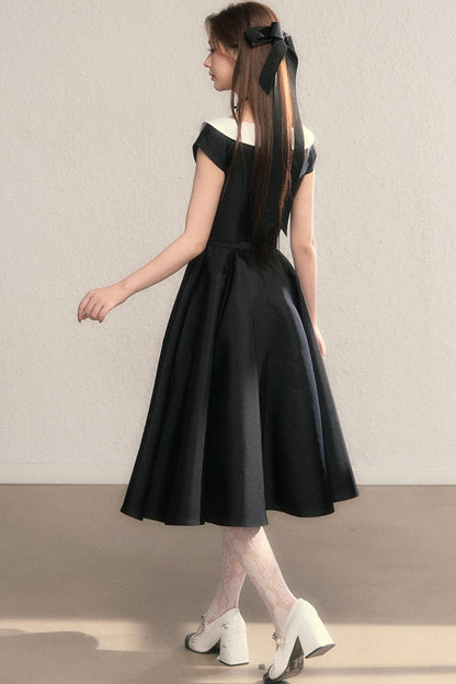 French Temperament Waist Cinched Doll Neck Dress