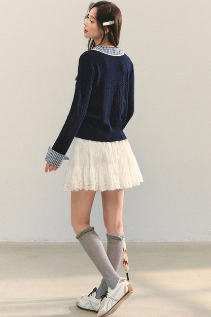 Contrast Plaid Panel Knit Sweater