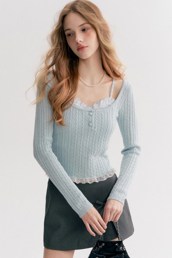 Romantic Plaid Cable Knit Sweater