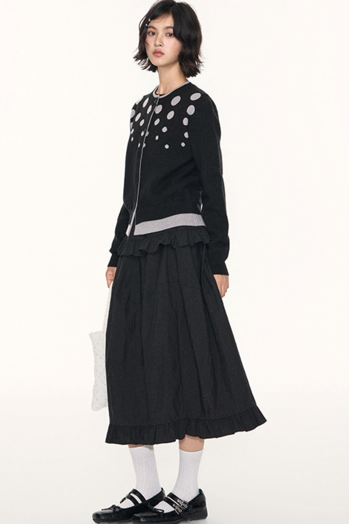 Ruffled Midi A-line Umbrella Skirt