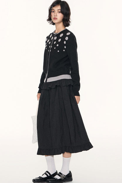 Ruffled Midi A-line Umbrella Skirt