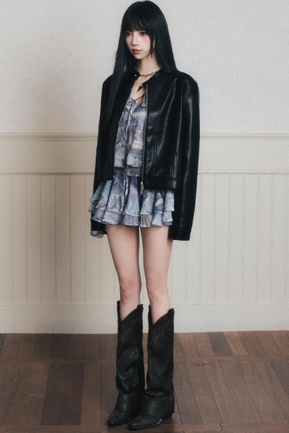 Rhythmic Ruffles Denim Drawstring Shirt Dress