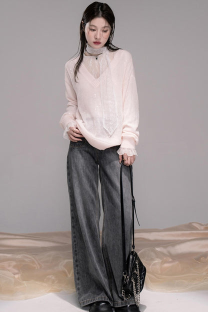 Star Pink V-Collar Sweater