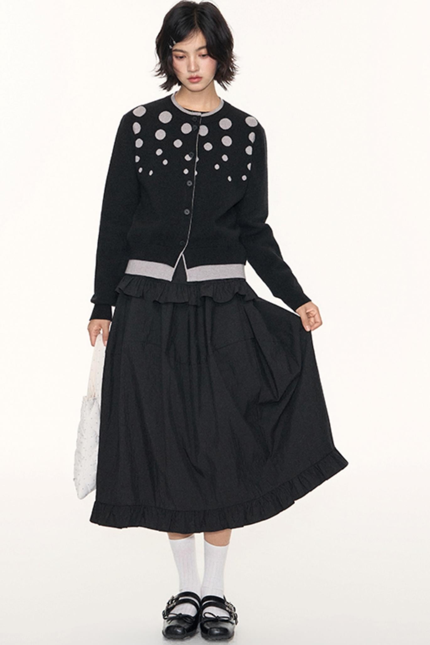 Ruffled Midi A-line Umbrella Skirt