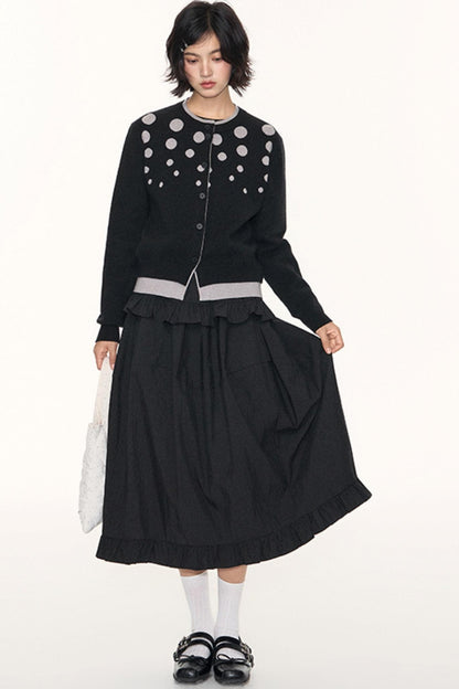 Ruffled Midi A-line Umbrella Skirt