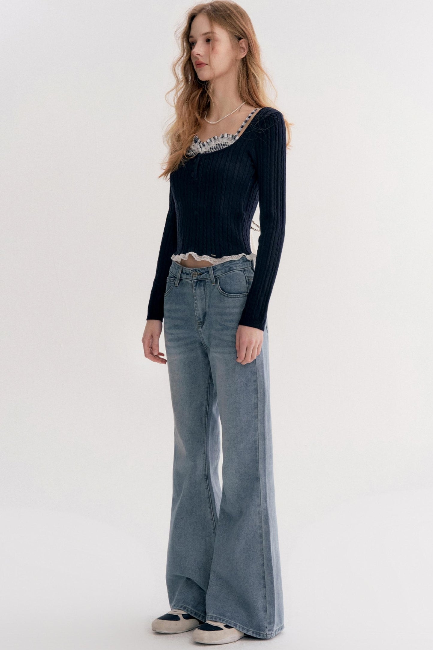 Romantic Plaid Cable Knit Sweater