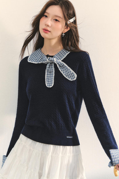 Contrast Plaid Panel Knit Sweater