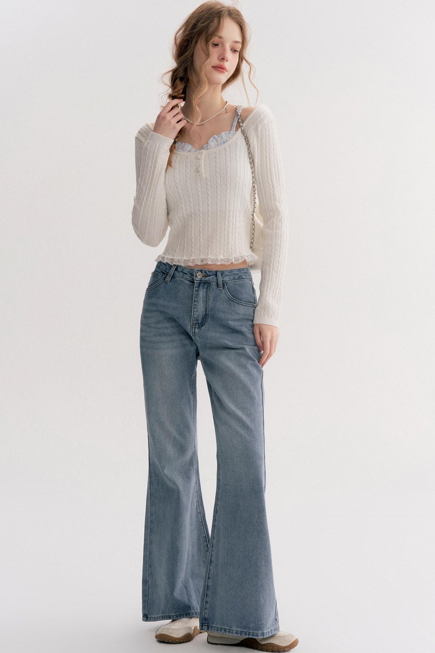 Romantic Plaid Cable Knit Sweater