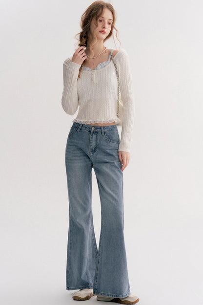 Romantic Plaid Cable Knit Sweater