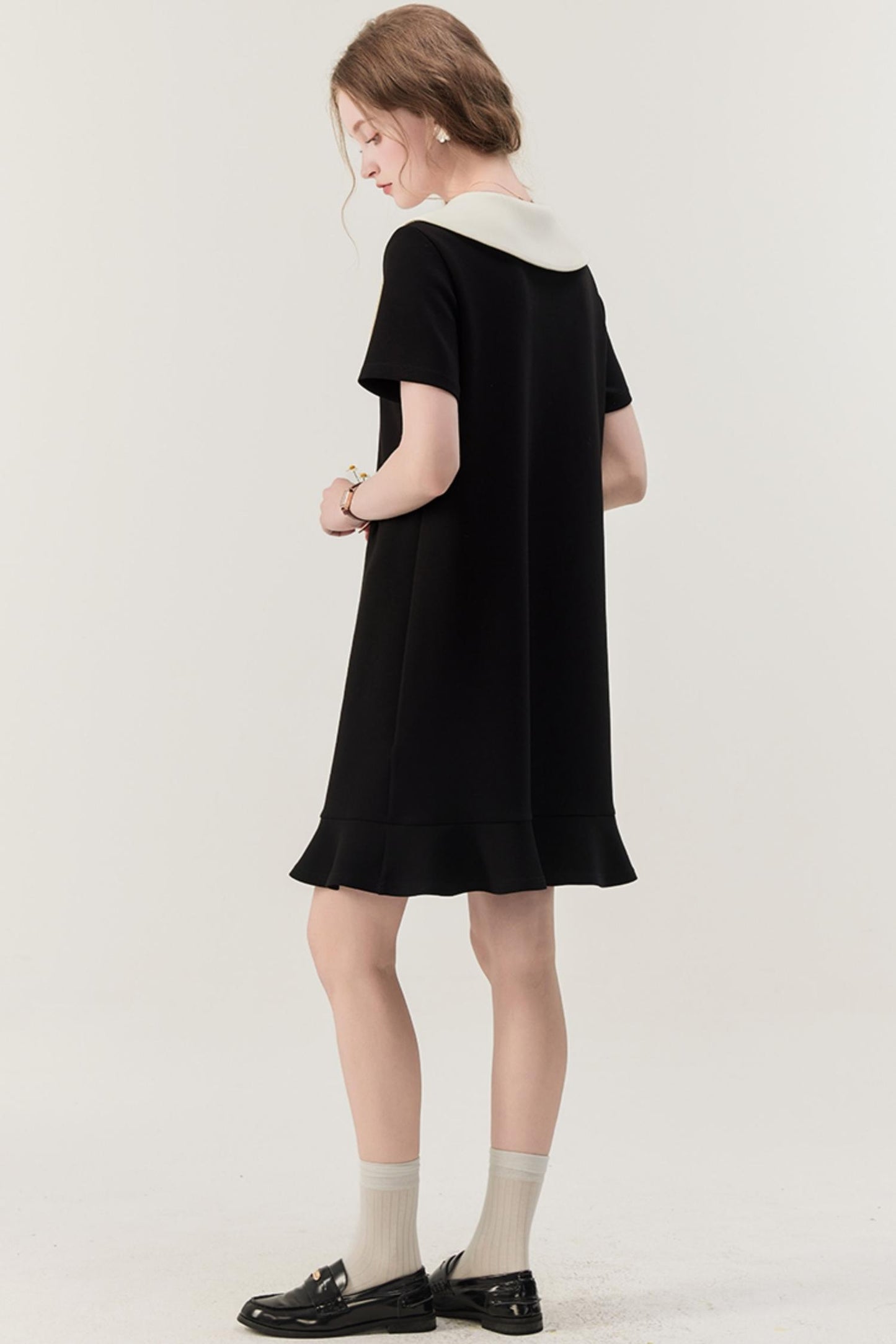 Retro Color Block Doll Collar Dress