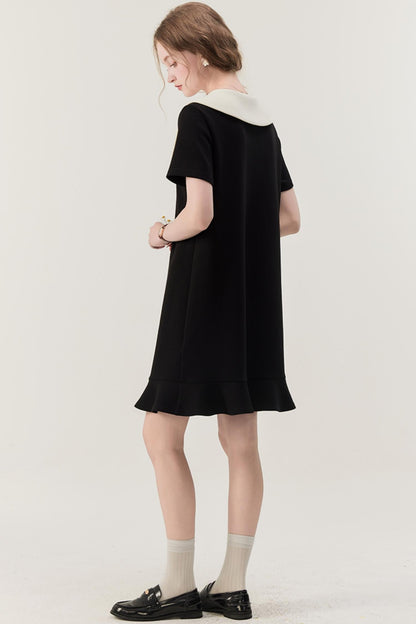 Retro Color Block Doll Collar Dress