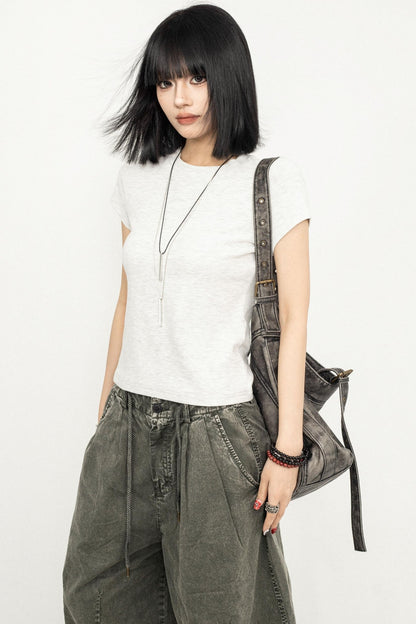 Retro Square Shoulder Slim Fit Tee