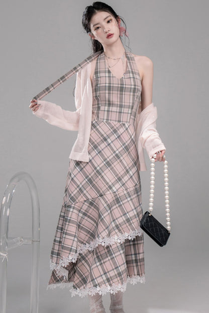Grey Cherry Plaid Dress