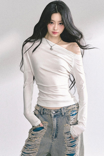 Straight Shoulder Long Sleeve T-Shirt
