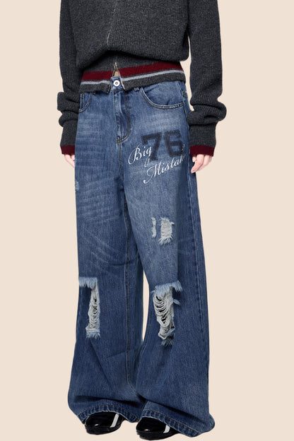 Distressed Ripped American Vintage Straight Pants