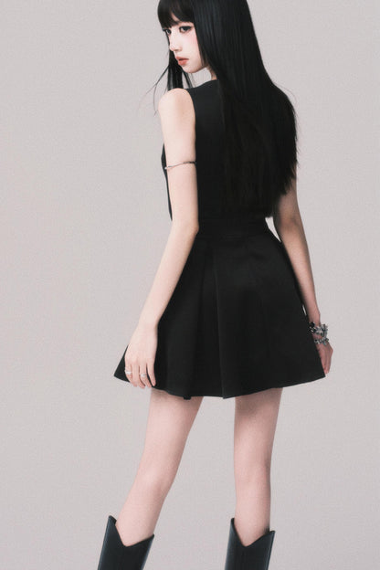 Korean Hepburn Black Summer Dress