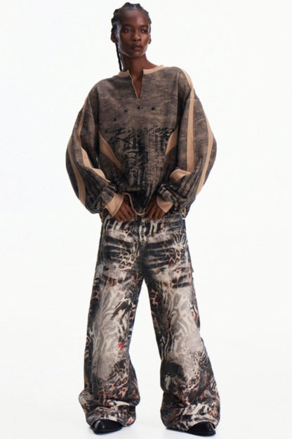 Camouflage Patchwork Half-Zip Top