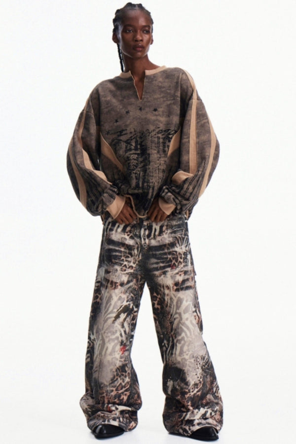 Camouflage Patchwork Half-Zip Top