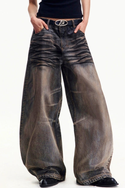 Retro Washed Wide-Leg Jeans