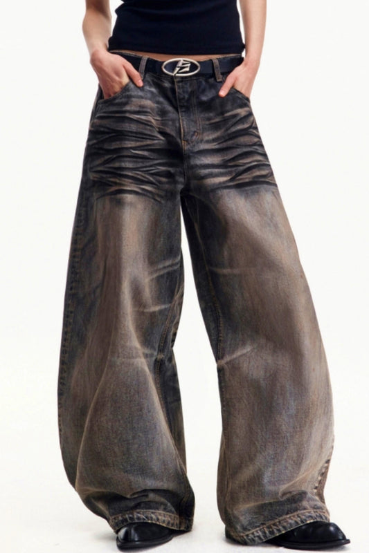 Retro Washed Wide-Leg Jeans