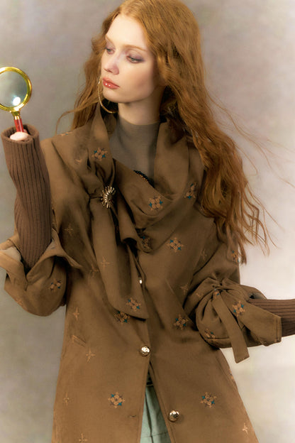 Retro Suede Coat With Fur Collar Set-Up