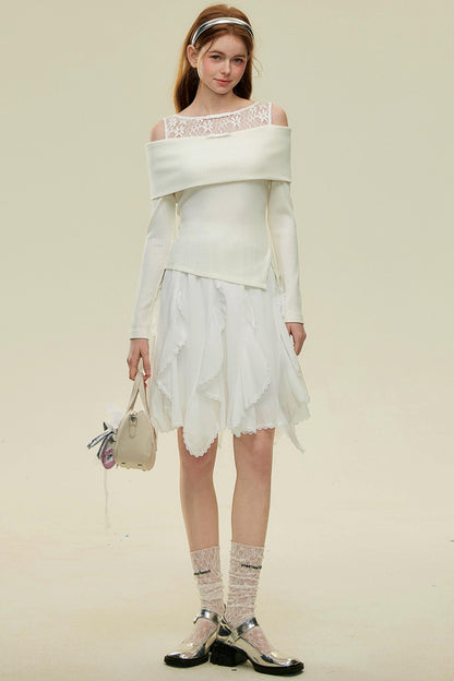 Irregular Lace Bustier A-Line Skirt