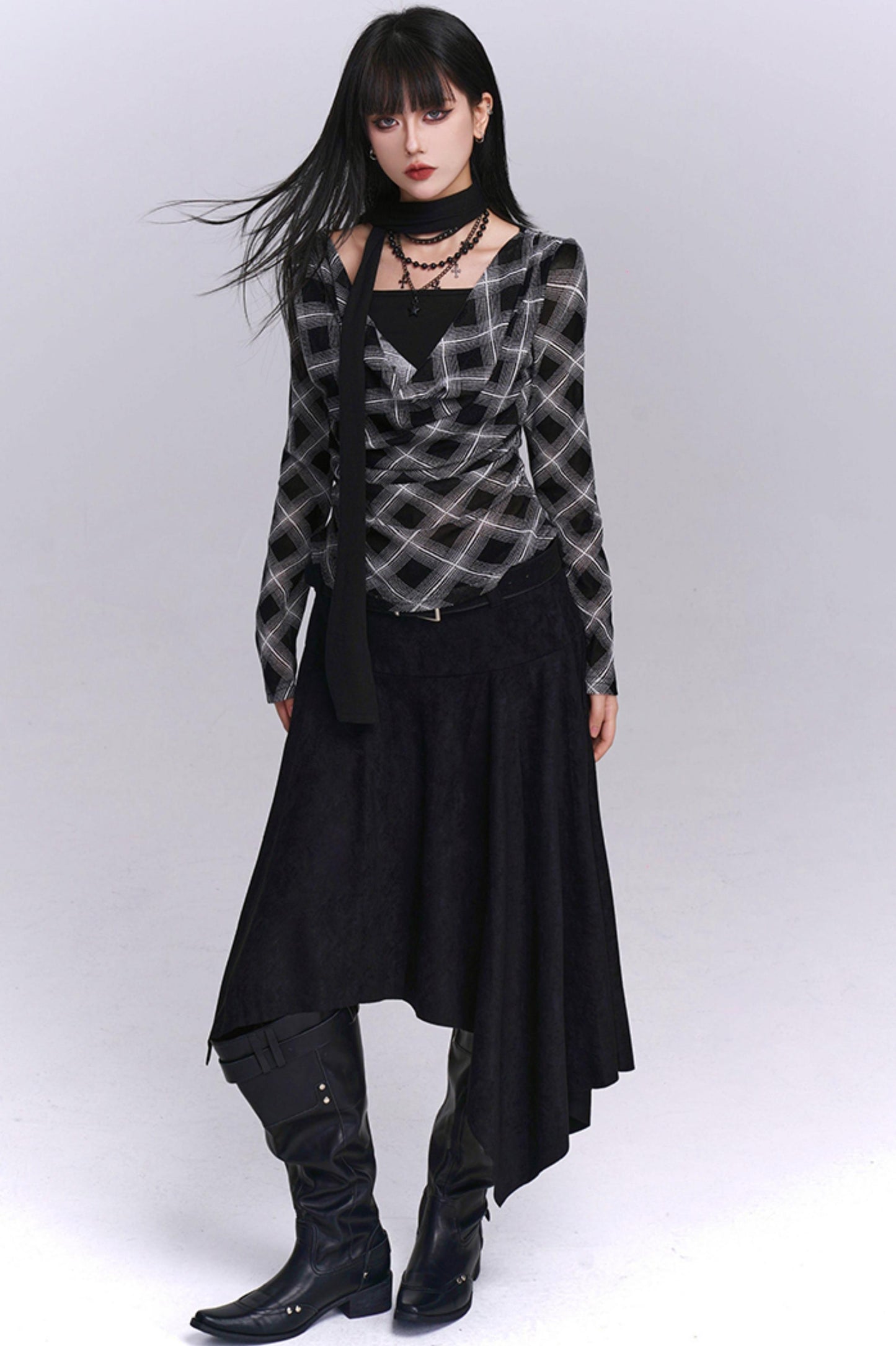 Black And Brown Plaid Top