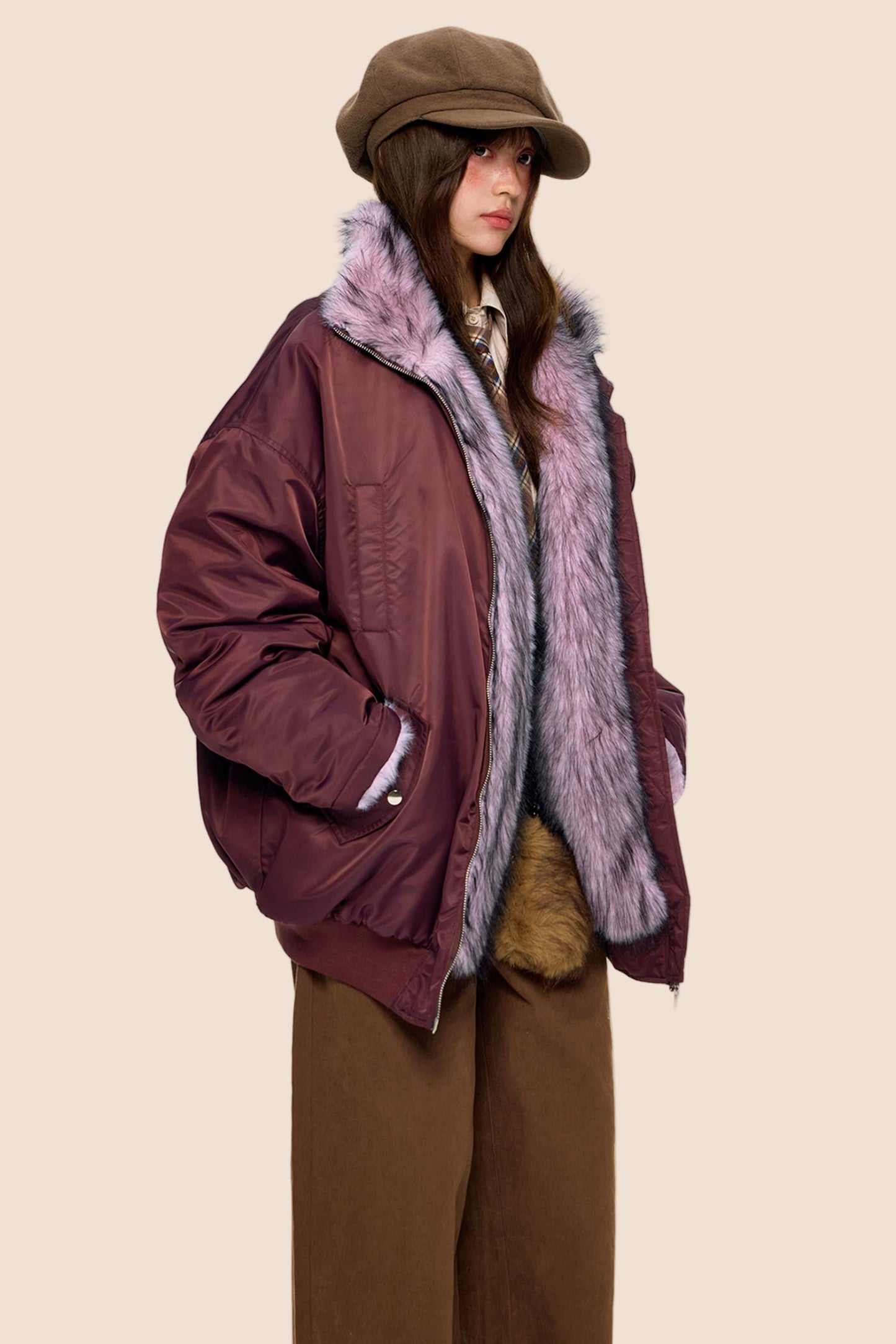 Fur-Trimmed Color-Blocked Cotton Jacket