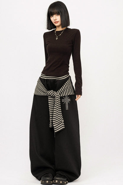 Retro Striped Fleece-Lined Pants