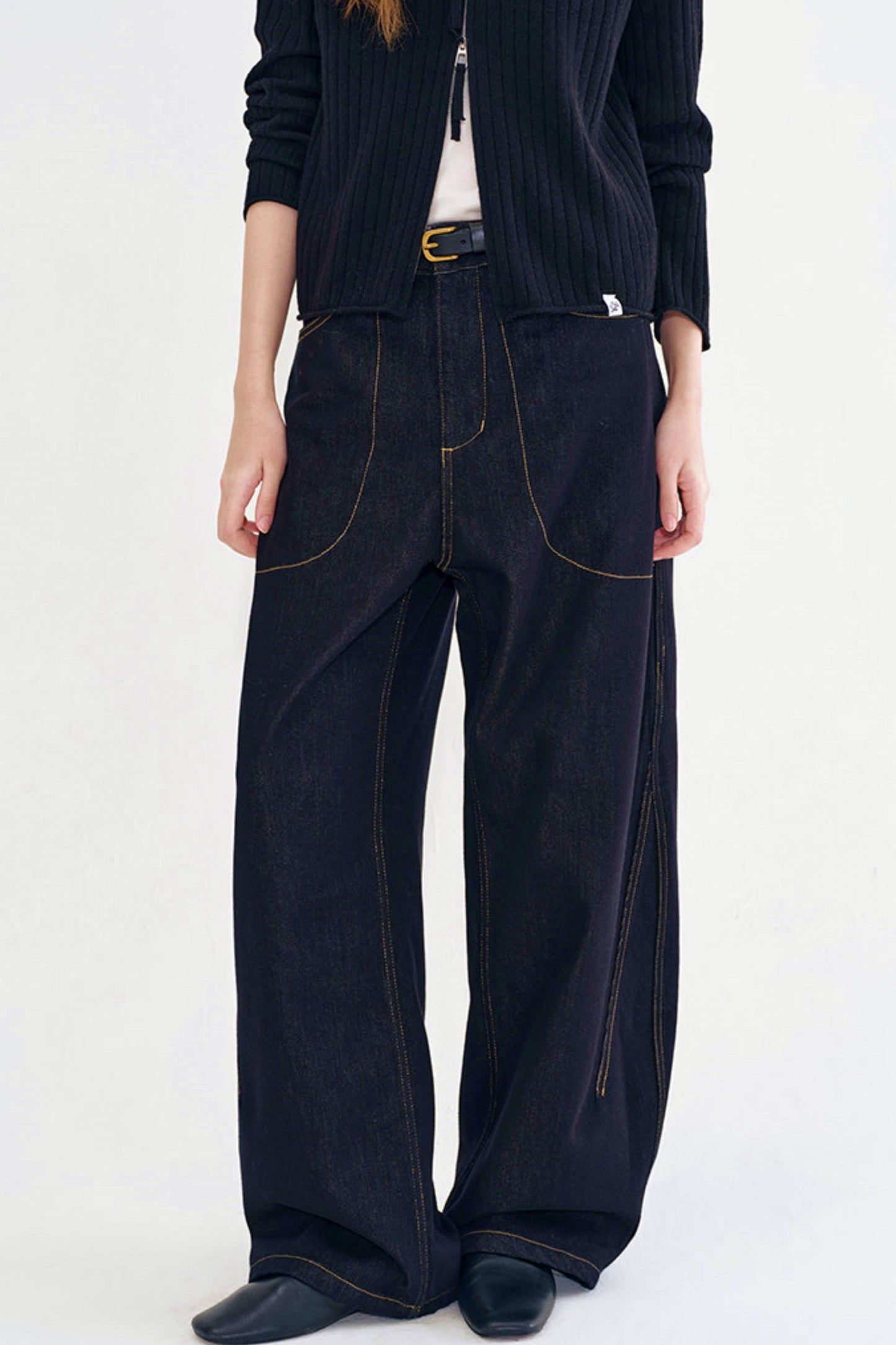 Washed Black Retro Denim Pants