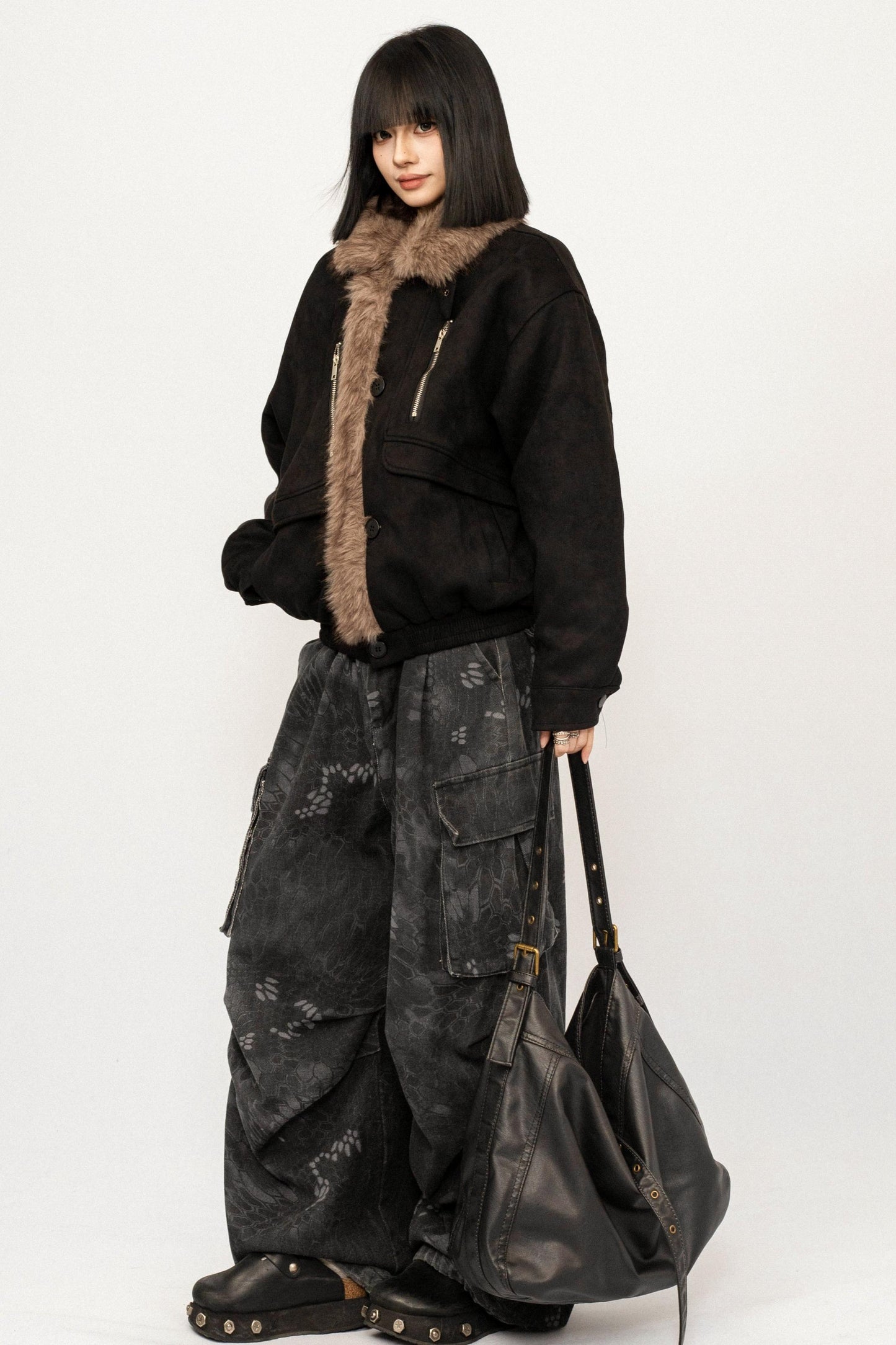 Retro Fur Collar Patchwork Jacket