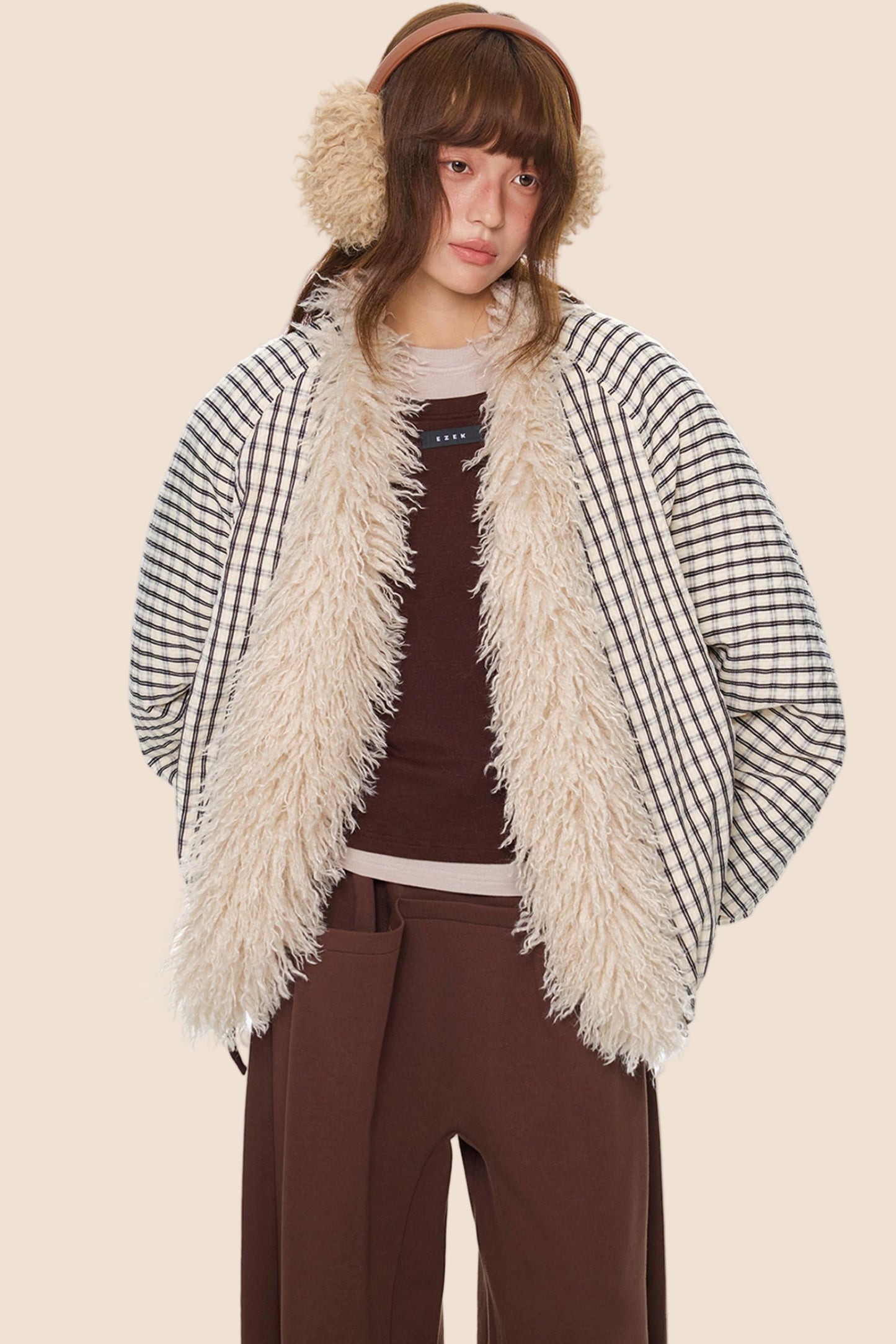 Plaid Fur Collar Jacket