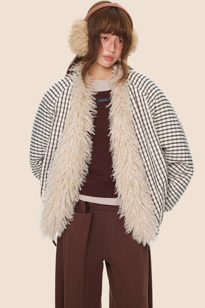 Plaid Fur Collar Jacket