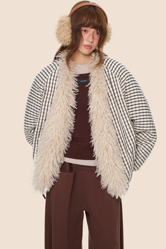 Plaid Fur Collar Jacket