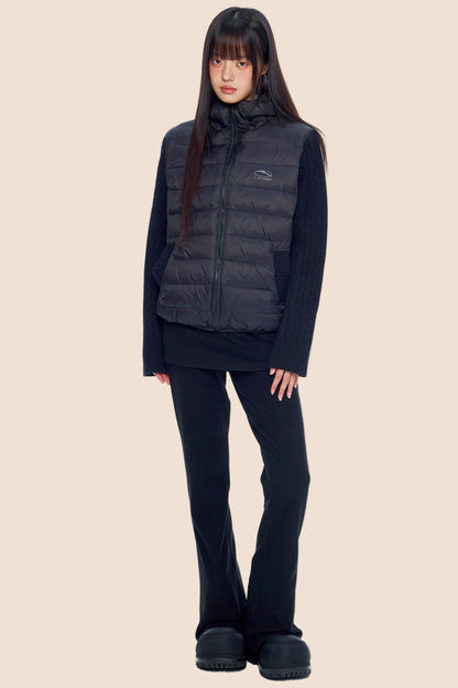 Rib-Knit Hooded Down Jacket