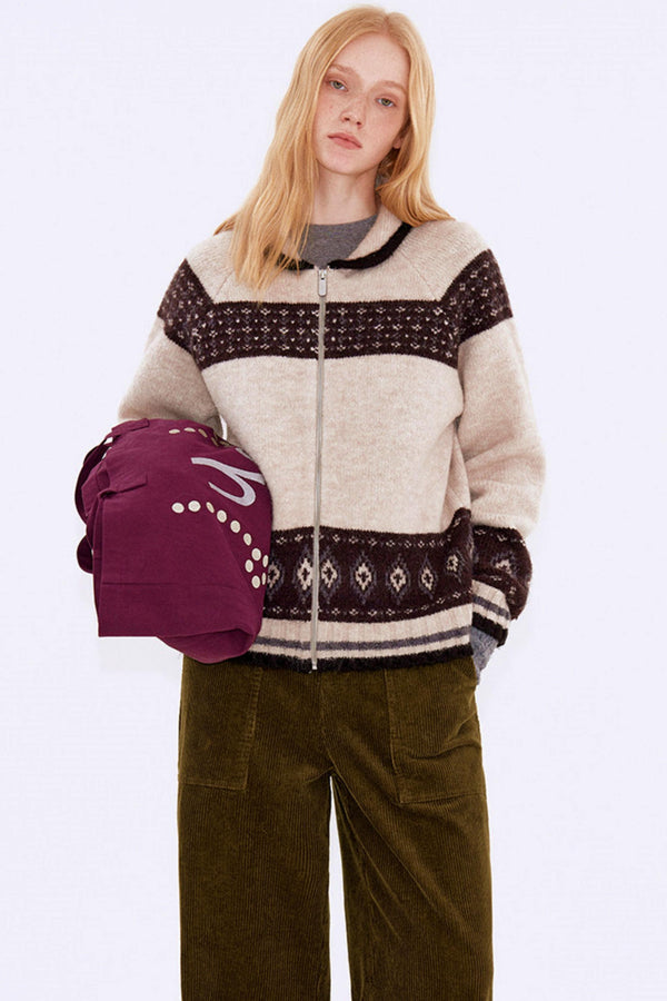 Retro Color-Blocked Wool Cardigan