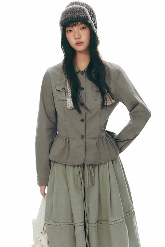 Distressed Doll Collar Cargo Coat