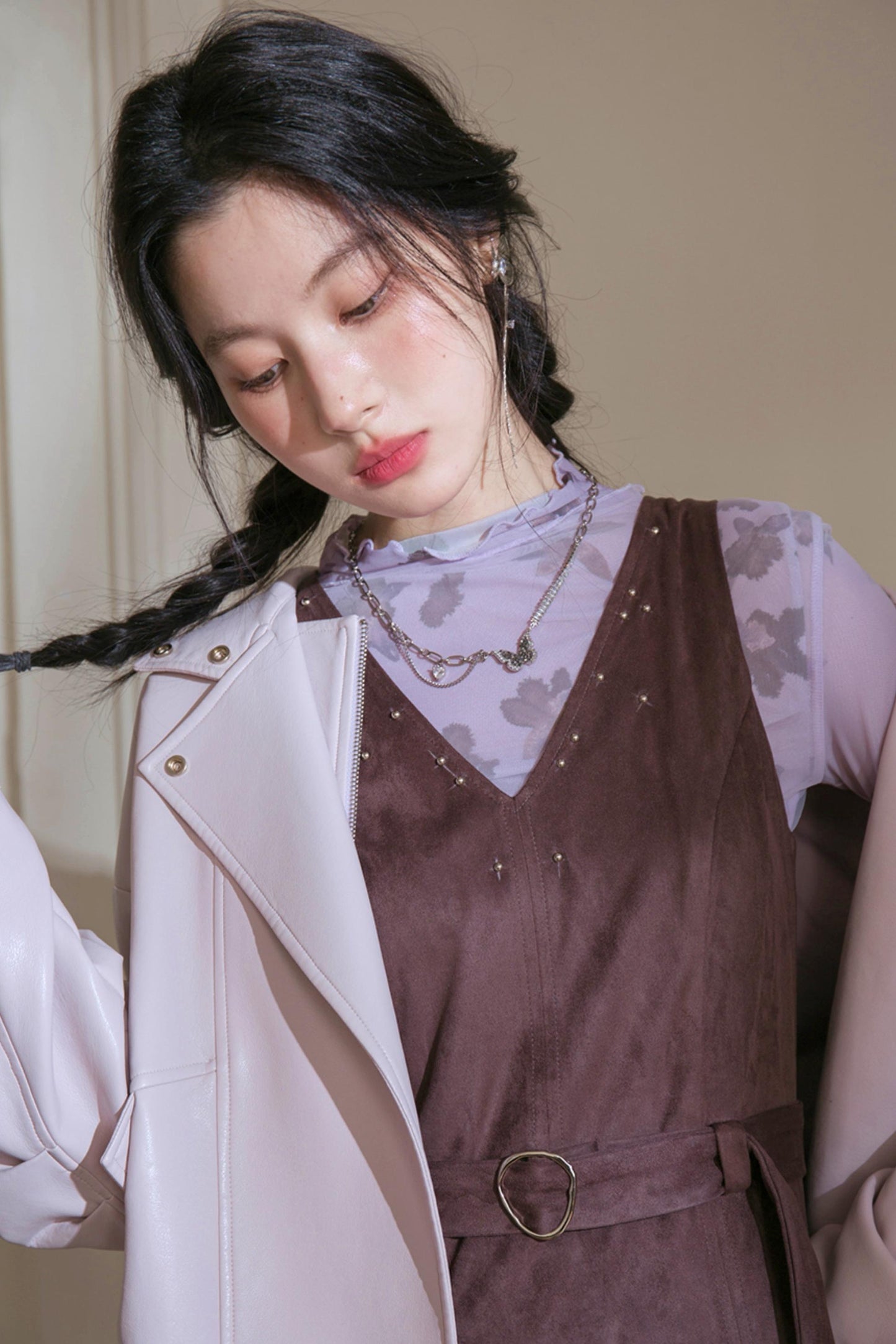 Grey Studded Deerskin Vest Dress