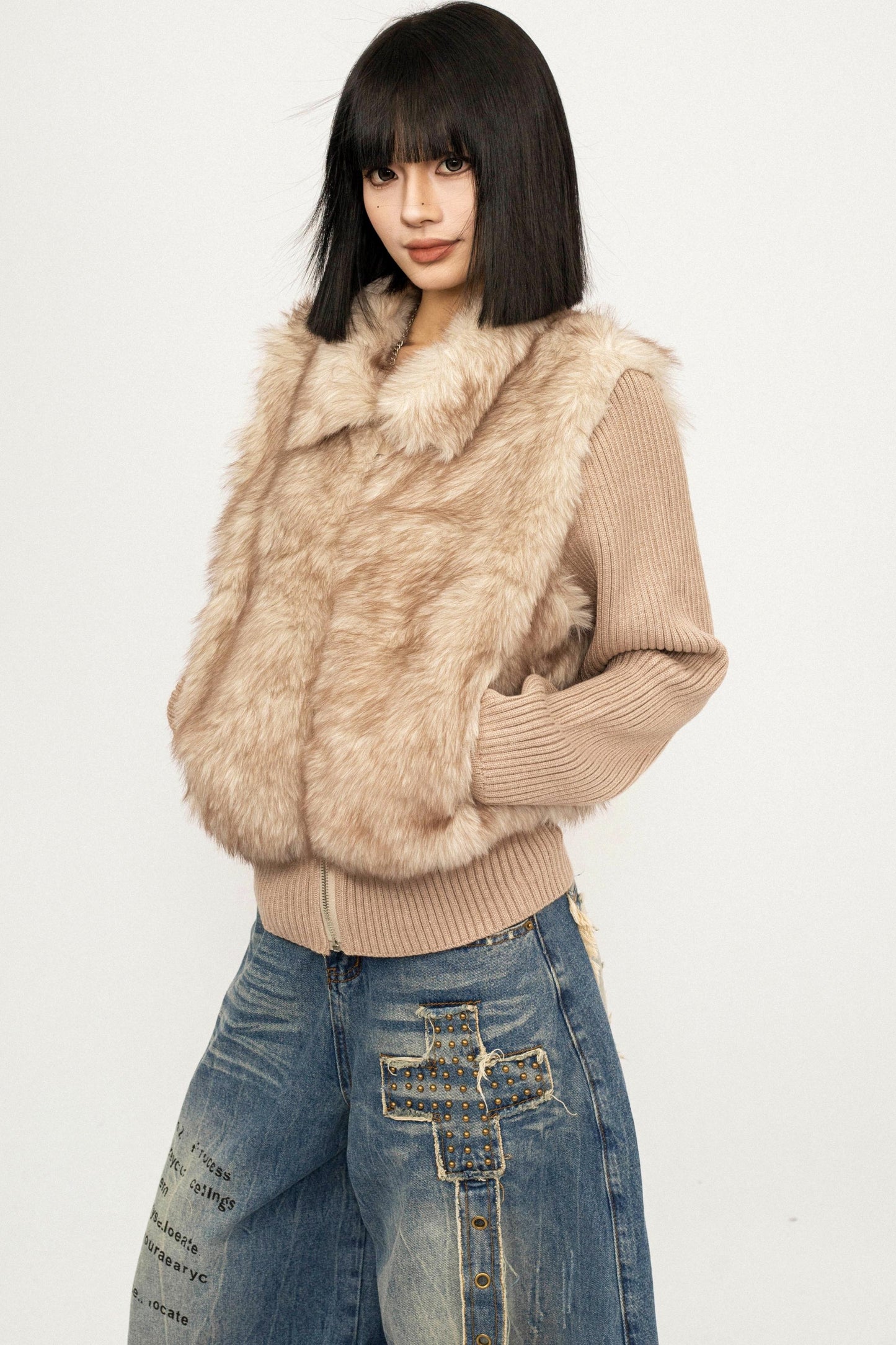 Knitted Fur Patchwork Coat