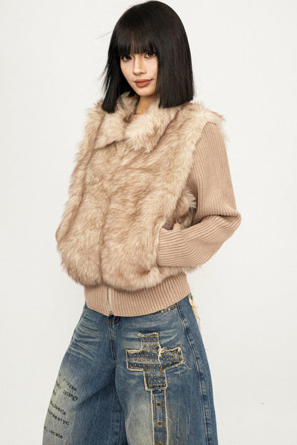 Knitted Fur Patchwork Coat