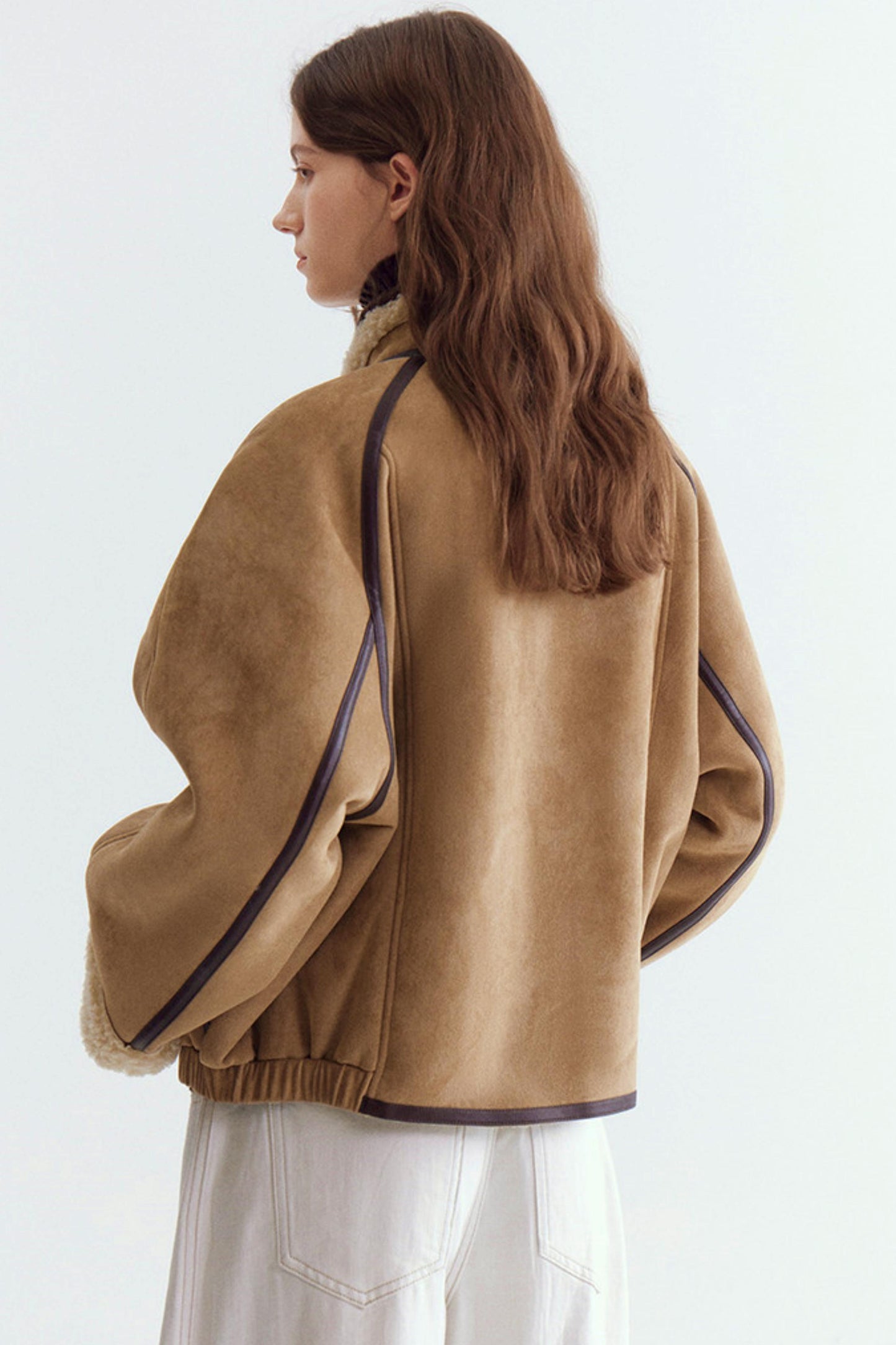 Color-Blocked Suede Shearling Coat