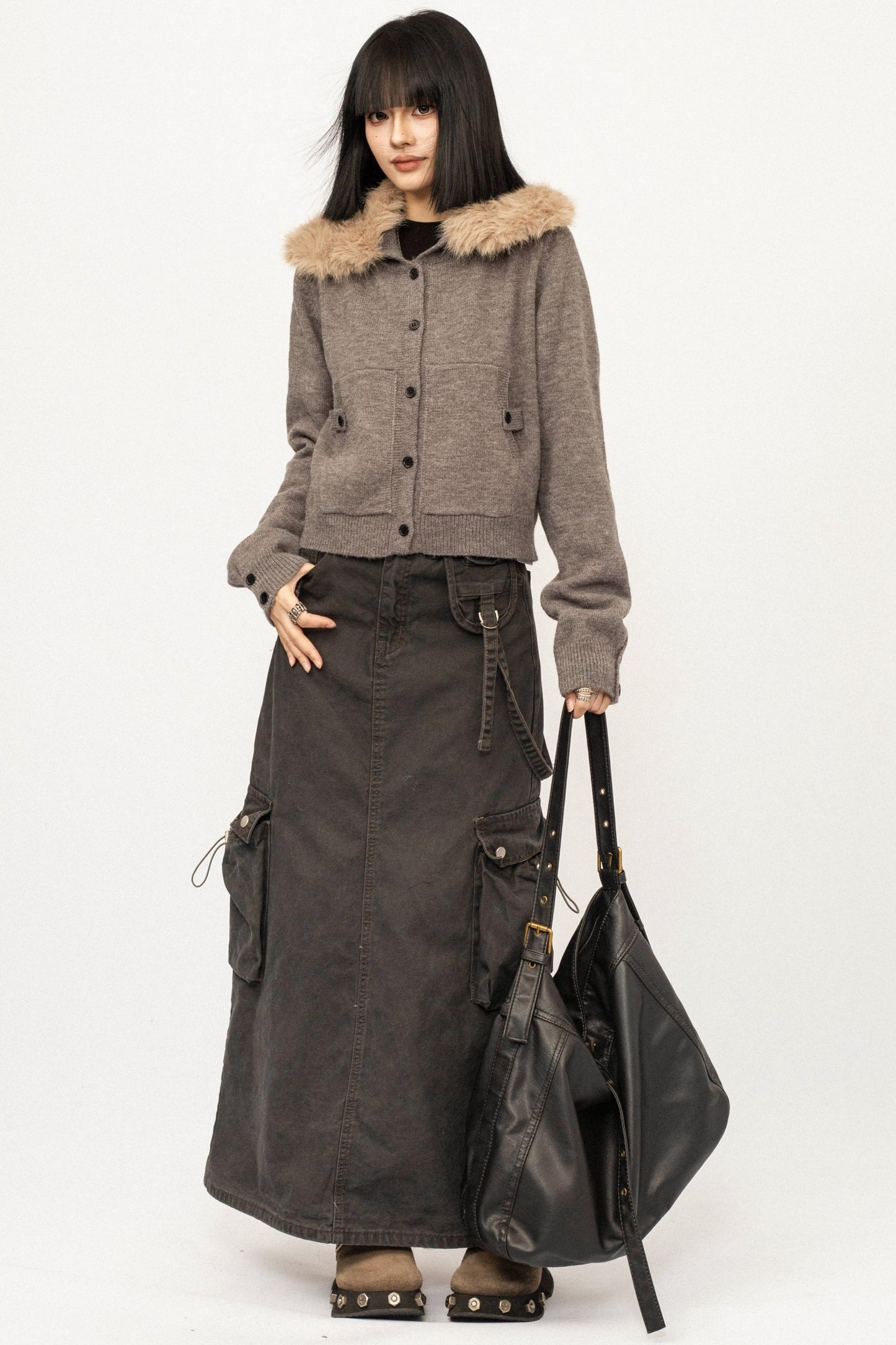 Retro Fur Collar Cardigan Jacket