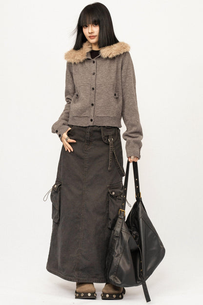 Retro Fur Collar Cardigan Jacket