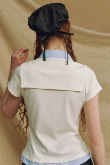 Navy Color Clash Shawl Tee