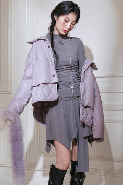 Pleated Turtleneck Dress