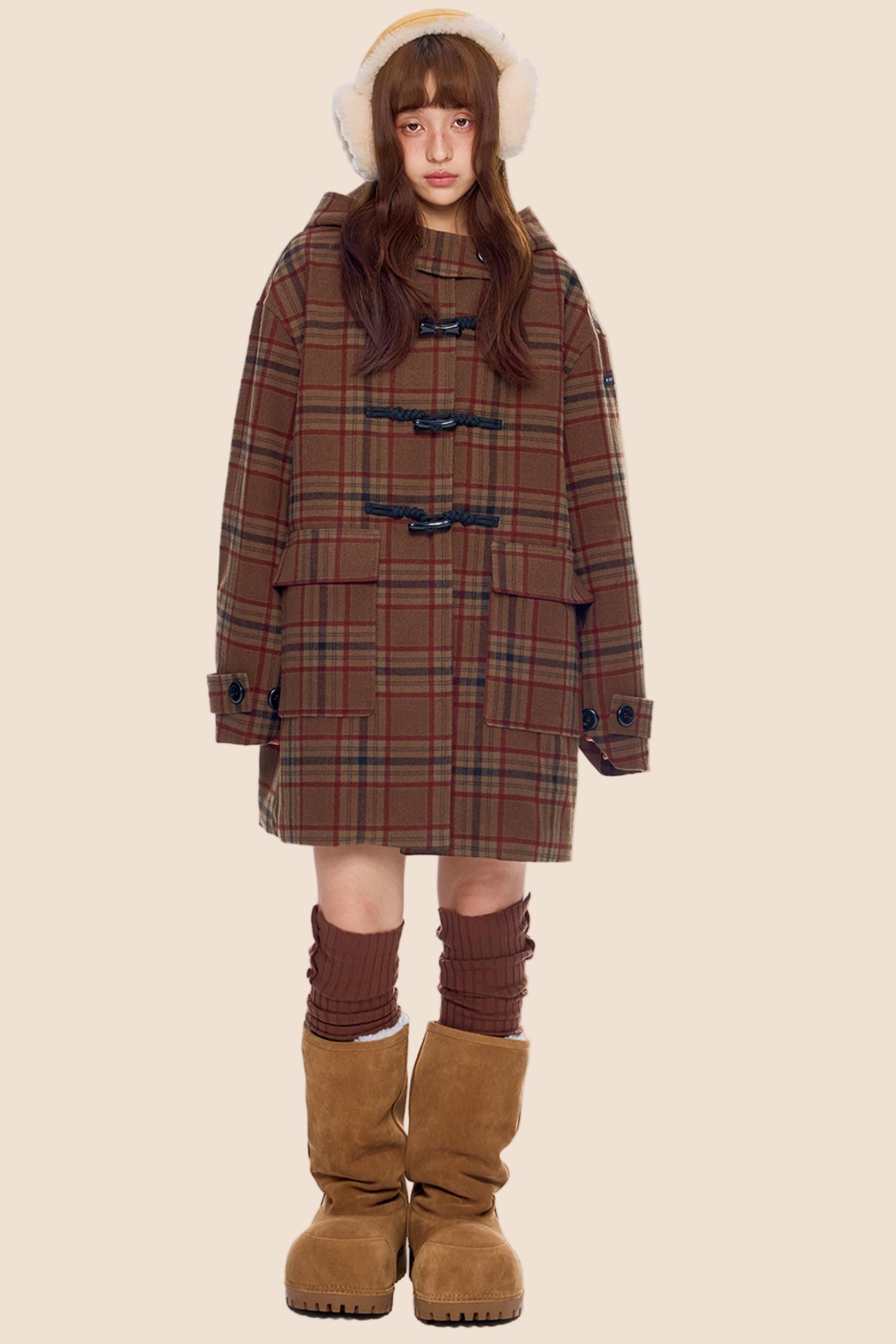 Plaid Toggle Woolen Coat