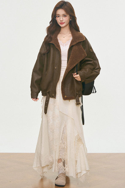 Leather And Fur Motorcycle Jacket Set-Up