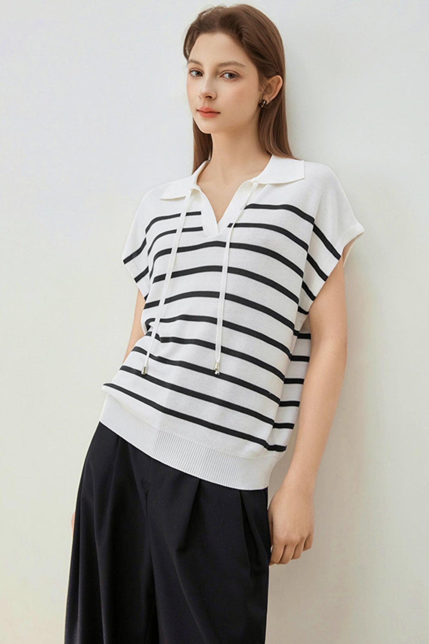 Striped Knit Polo Sweater