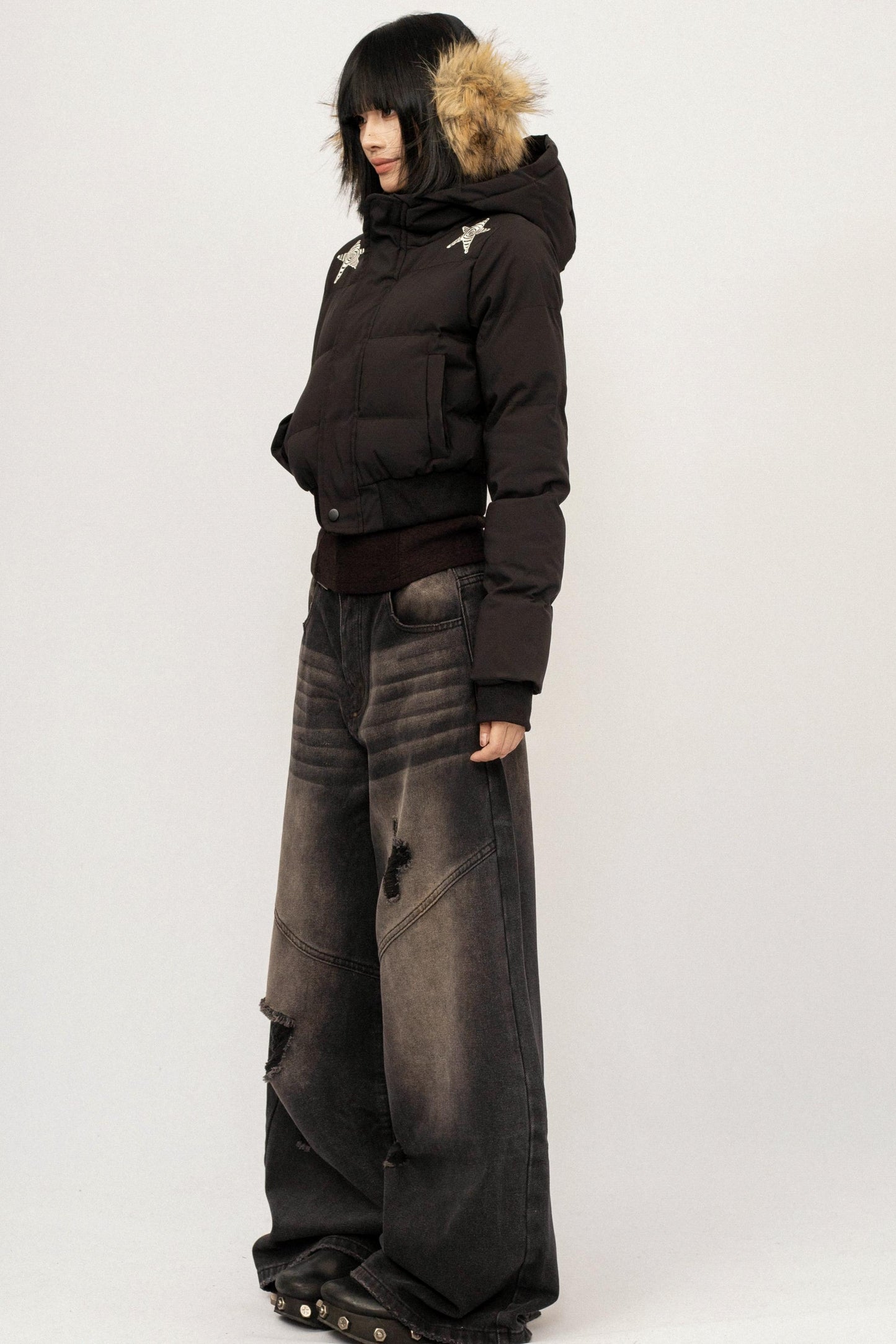 Retro Black Hooded Jacket